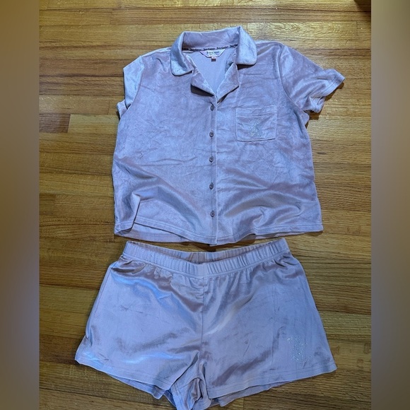 JUICY COUTURE Sleepwear Two Velour PJ Set Top Shorts Rhinestone L (o) - Picture 4 of 14